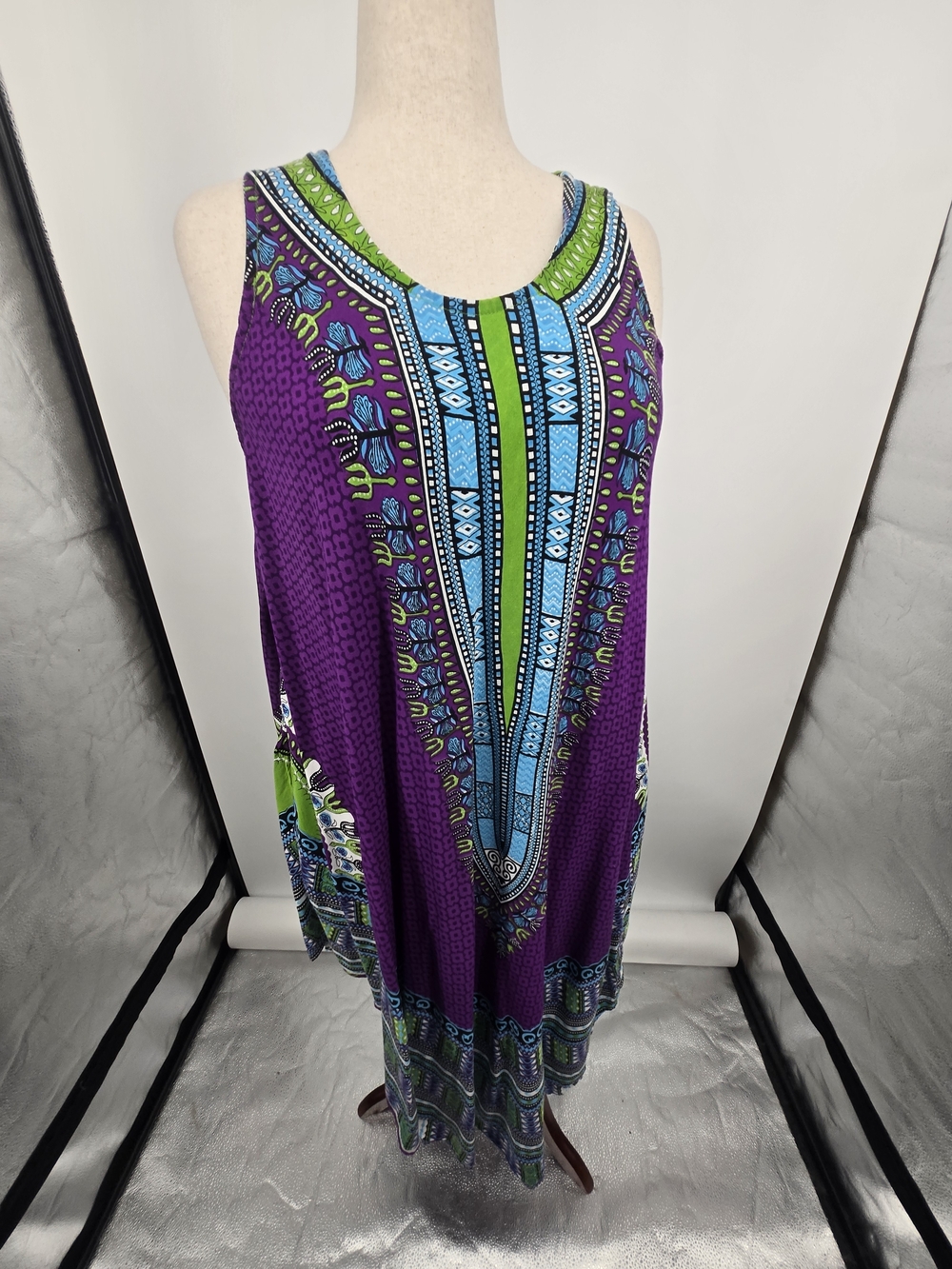 Riviera Sun Sleeveless Purple Blue and Green Print Maxi Dress Plus Size (7261)